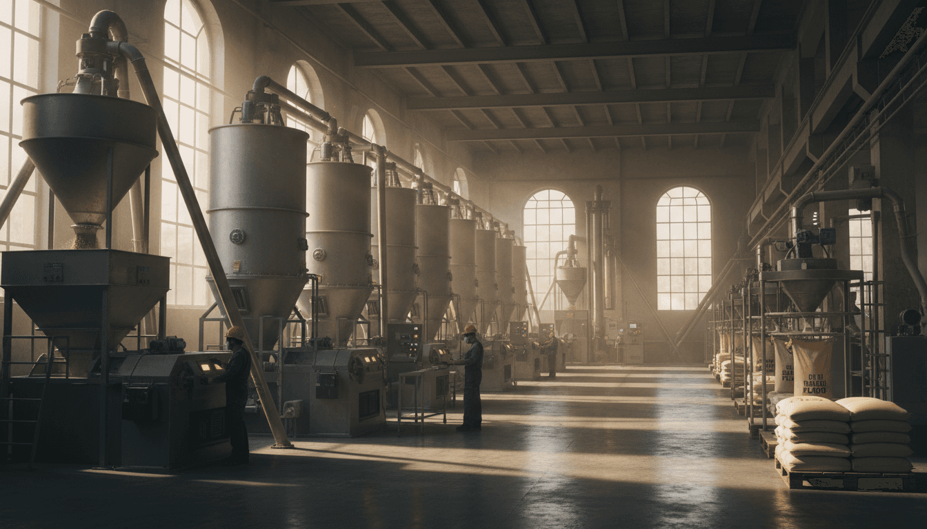 Silver Luna Rice Mill production facility with color sorting machines